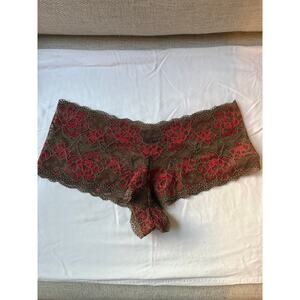 NWOT Daisy Fuentes Size L Brown Red Floral Lace Cheeky Panty Sheer Boho